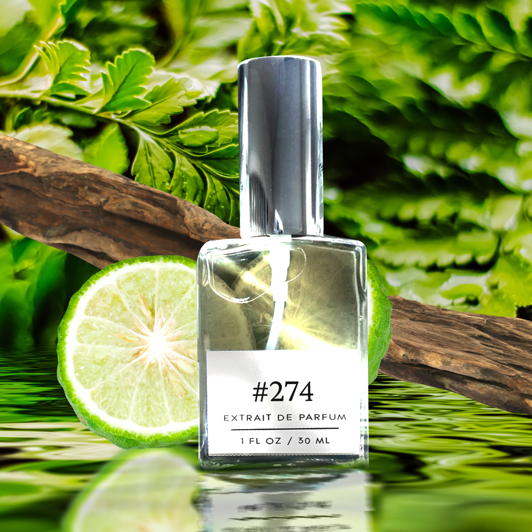 A silver-capped bottle of Jo Malone's Oud & Bergamot fragrance (1 fl oz / 30 ml) stands elegantly on a watery lake surface. Green leaves gently rest on the water, while a sliced bergamot fruit and a piece of brown wood are positioned behind the bottle, creating a serene and natural backdrop.